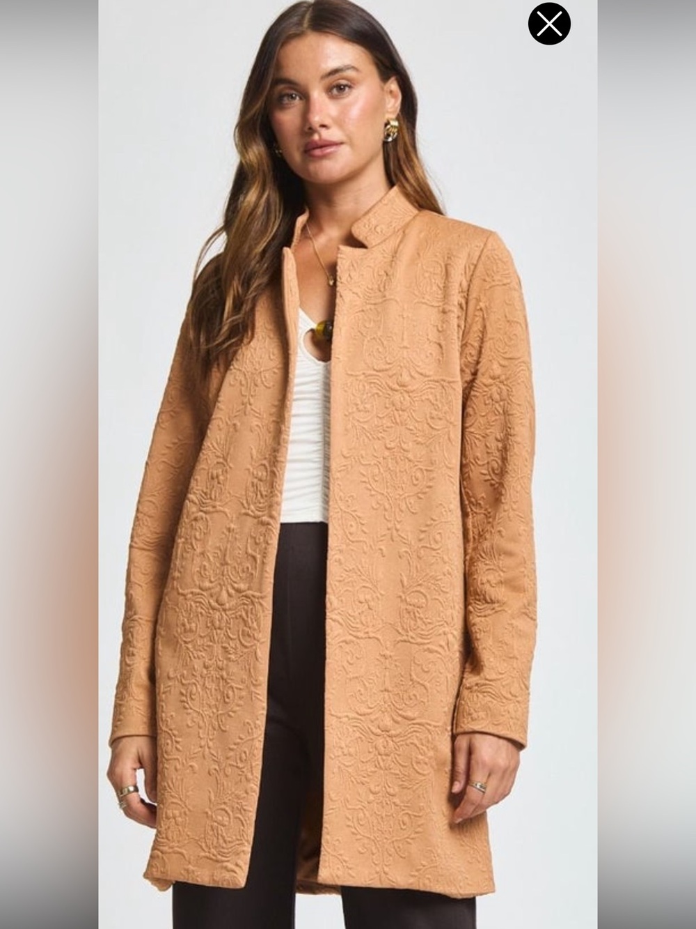 Women's Embossed Longline Trench Coat - Camel